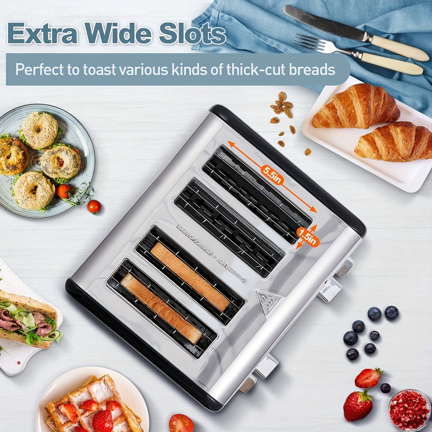 Cusimax 4-Slice Stainless Steel Toaster with Ultra-Clear