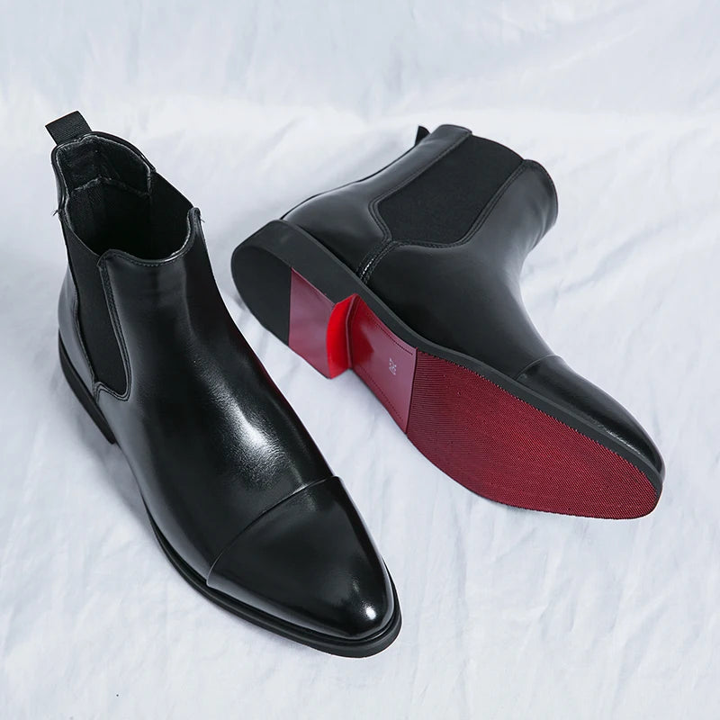 Boots for Men Red Sole Pu Ankle Business