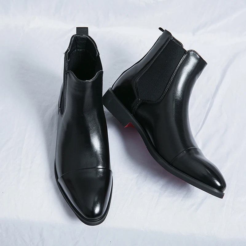 Boots for Men Red Sole Pu Ankle Business