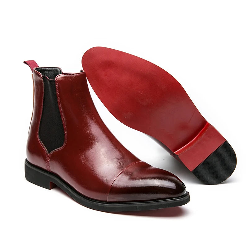 Boots for Men Red Sole Pu Ankle Business