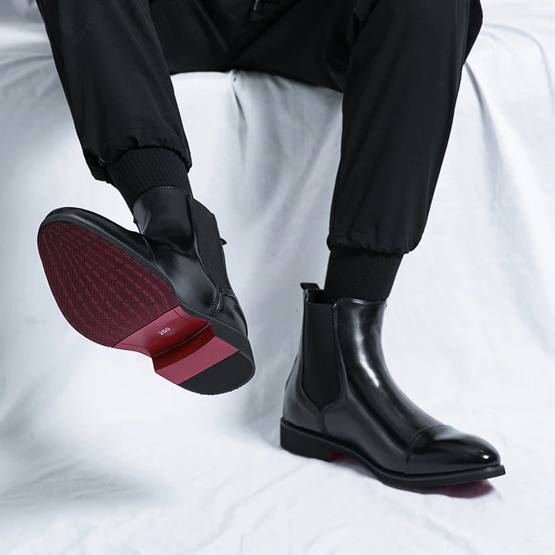 Boots for Men Red Sole Pu Ankle Business